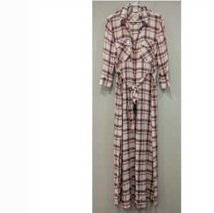 Lagence Cameron Plaid Long Shirt Dress w, tie waist